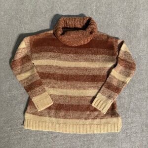 Wrangler Women's Brown and Cream Cowl Neck Striped Pullover Sweater - Size Large
